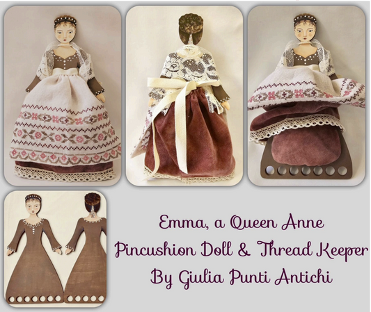 PREORDER Emma, a Queen Anne Pincushion Doll & Thread Keeper